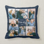 8 Photo Collage Modern Family Personalized | Navy Throw Pillow<br><div class="desc">This simple, modern styled throw pillow features 8 photo templates, as well as 2 text templates (name and year). Stylish hand lettered typography spells out the word, "Family."</div>