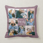 8 Photo Collage Modern Family Personalized | Plum Throw Pillow<br><div class="desc">This simple, modern styled throw pillow features 8 photo templates, as well as 2 text templates (name and year). Stylish hand lettered typography spells out the word, "Family."</div>