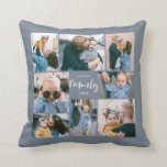 8 Photo Collage Modern Family Personalized | Slate Throw Pillow<br><div class="desc">This simple,  modern styled throw pillow features 8 photo templates,  as well as 2 text templates (name and year). Stylish hand lettered typography spells out the word,  "Family."</div>