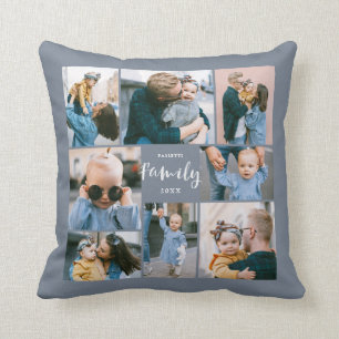 8 Photo Collage Modern Family Personalized Slate Throw Pillow