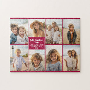 8 Photo Collage Modern Grid - Cranberry Red  Jigsaw Puzzle