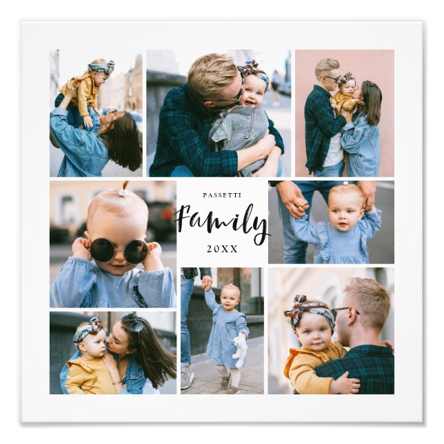 8 Photo Collage Modern Stylish Family | White (Front)