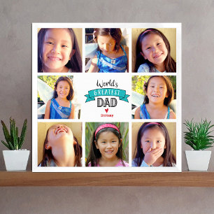8 Photo Collage Modern “World’s Greatest Dad” Teal Poster