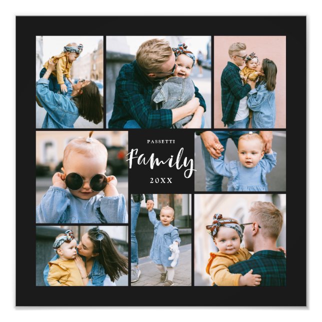 8 Photo Collage Moderne Famille Design | Noir (Devant)