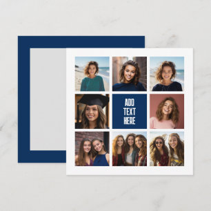 8 Photo Collage Monogramme Navy - Carte de Remerci