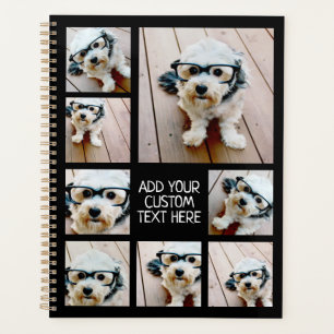 8 Photo Collage Optional Text -- Can Edit Black Planner