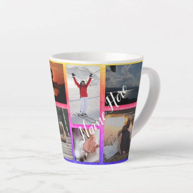8 Photo Collage Personalised Small Latte Mug (Right Angle)