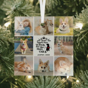 8 Photo Collage Pet Dog Loss Remembrance Glass Ornament
