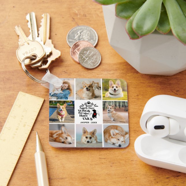 8 Photo Collage Pet Dog Loss Remembrance Keychain (Desk)