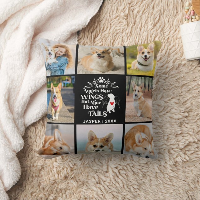 8 Photo Collage Pet Dog Loss Remembrance Throw Pillow (Blanket)