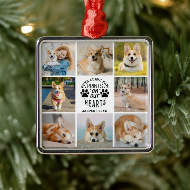 8 Photo Collage Pet Memorial Remembrance   Metal Ornament (Tree)