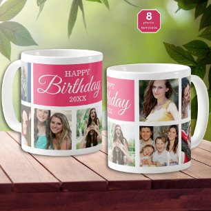 8 Photo Collage Pink Happy Birthday   Coffee Mug