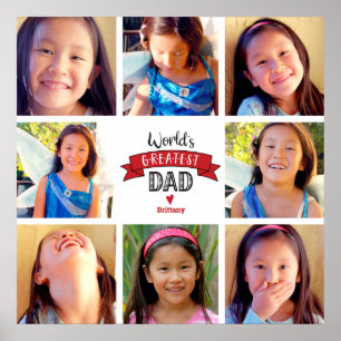 8 Photo Collage Red World’s Greatest Dad Modern Poster