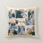 8 Photo Collage Stylish Modern Family | Cream Throw Pillow<br><div class="desc">This simple, modern styled throw pillow features 8 photo templates, as well as 2 text templates (name and year). Stylish hand lettered typography spells out the word, "Family."</div>