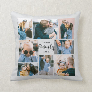 8 Photo Collage Stylish Modern Family   Grey Throw Pillow