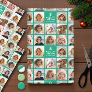 8 Photo Collage with Merry Christmas - 3 colours Wrapping Paper Sheet