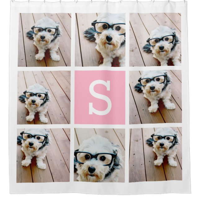 8 Photo Collage with Single Pink Monogram (Front)