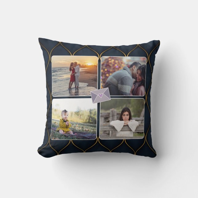8 Photo/ Elegant Black Gold Purple Love Heart Throw Pillow (Front)