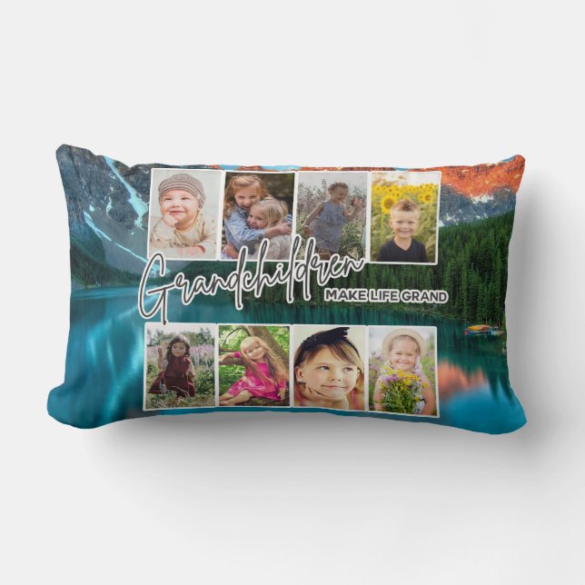8 Photo "Grandchildren Make Life Grand" Lumbar Pillow (Front)