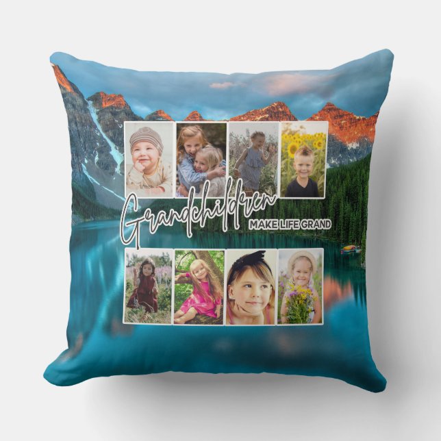 8 Photo "Grandchildren Make Life Grand" Throw Pillow (Front)