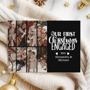 8 Photo Minimalist First Christmas Engaged Holiday Card