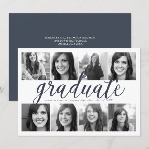 8 Photo Modern Script Graduation Invitation