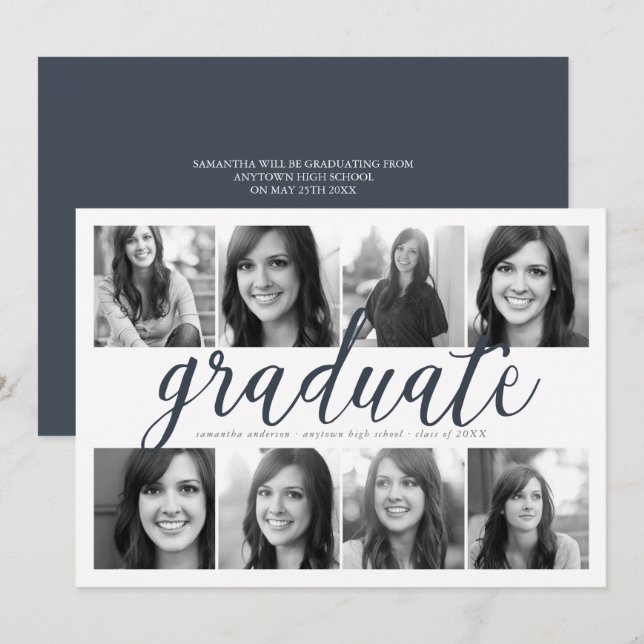 8 Photo Moderne Script Graduation Invitation (Devant / Derrière)