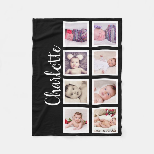 8 Photo Personalized Custom Fleece Blanket (Front)