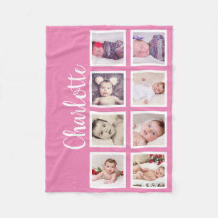 8 Photo Personalized Custom (pink) Fleece Blanket