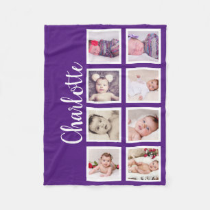 8 Photo Personalized Custom (purple) Fleece Blanket