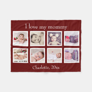 8 Photo Personalized Custom Text (Burgundy) Fleece Blanket