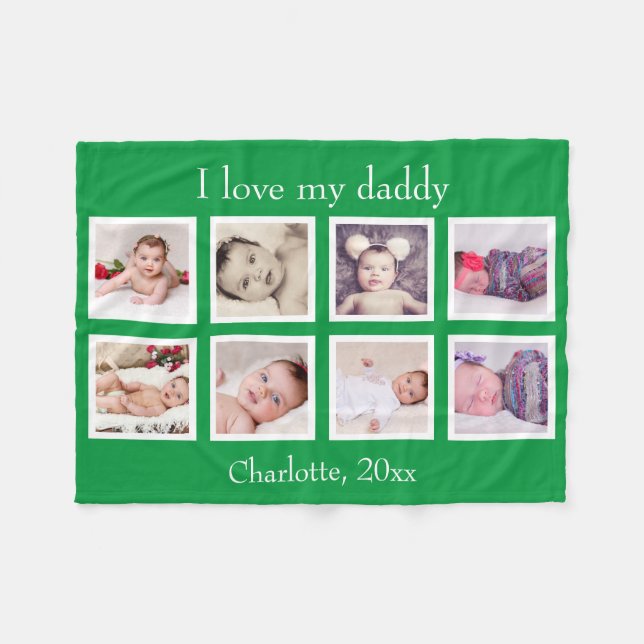 8 Photo Personalized Custom Text (Green) Fleece Blanket (Front (Horizontal))
