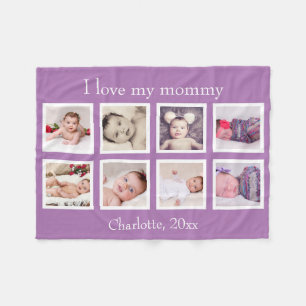 8 Photo Personalized Custom Text (purple) Fleece Blanket
