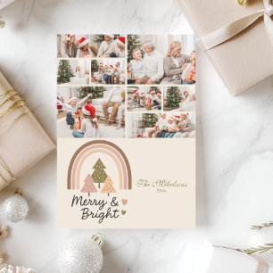 8 Photo Retro Rainbow Merry & Bright  Holiday Card