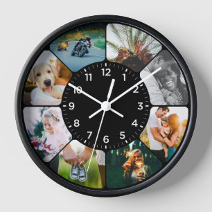 8 Photo Rounded Clock Black