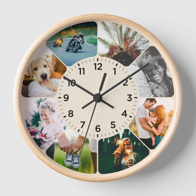 8 Photo Rounded Clock Tan (Front)
