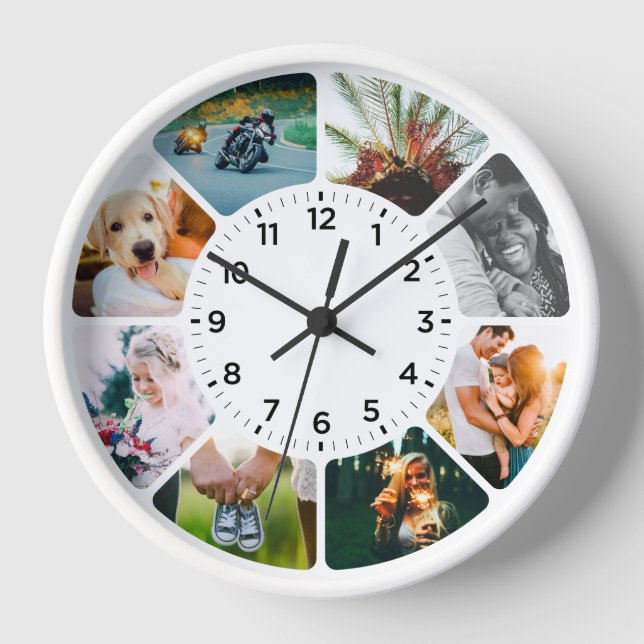 8 Photo Rounded Clock White (Front)