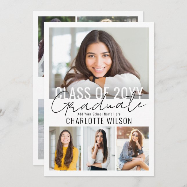 8 Photo Simple Modern Bold Class Year Graduation Announcement (Front/Back)