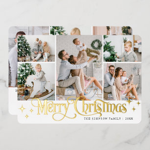 8 PHOTO Sparkle Merry Christmas Gold Foil Holiday Card