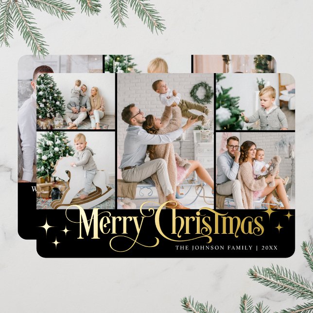 8 PHOTO Sparkle Merry Christmas Gold Foil Holiday Card (PHOTO Sparkle Merry Christmas Greeting Foil Holiday Card)