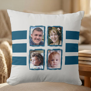 8 photo stripes blue double sided throw pillow