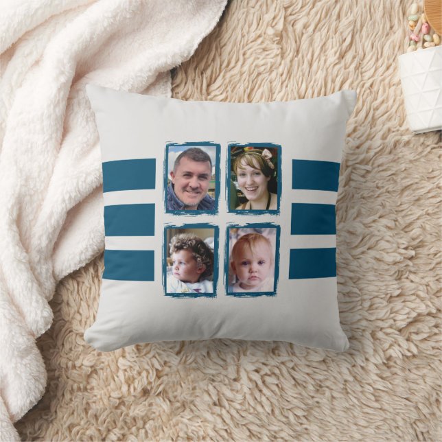 8 photo stripes blue double sided throw pillow (Blanket)