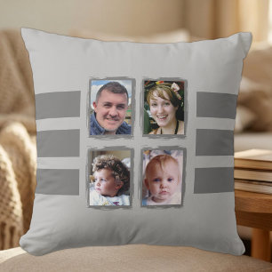 8 photo stripes grey double sided throw pillow