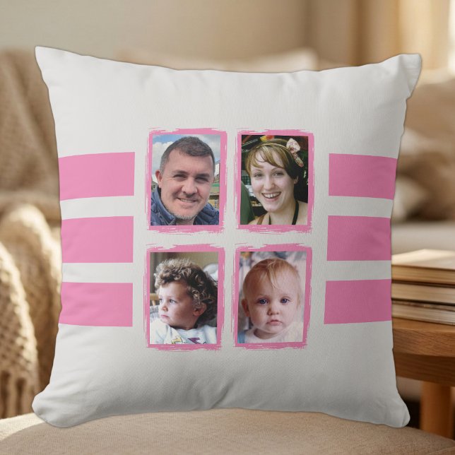 8 photo stripes pink double sided throw pillow (Creator Uploaded)