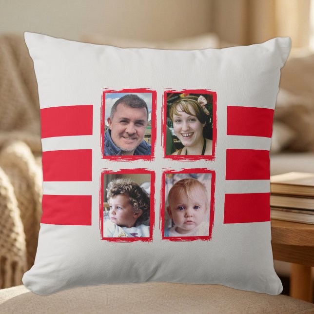 8 photo stripes red double sided throw pillow (Creator Uploaded)