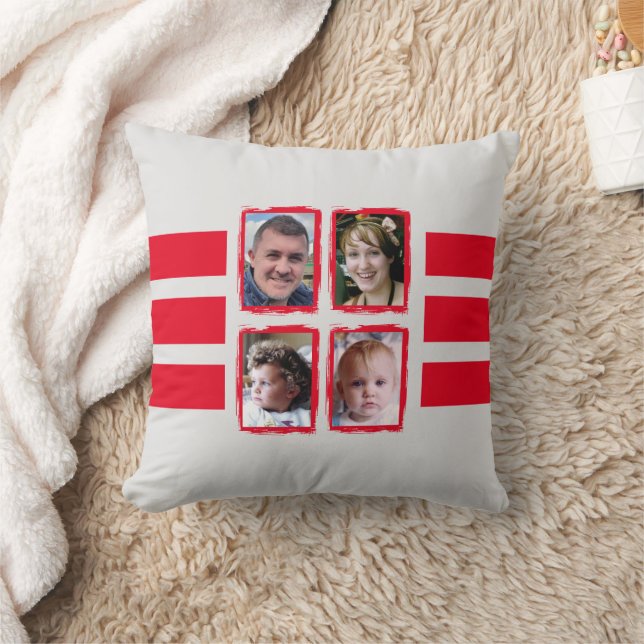 8 photo stripes red double sided throw pillow (Blanket)