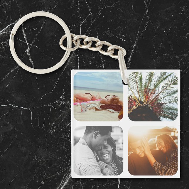 8 Photo Template Double Sided Grid Rounded White Keychain (Creator Uploaded)