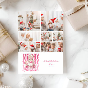 8 Photo Vintage Pink Nutcracker Christmas  Holiday Card