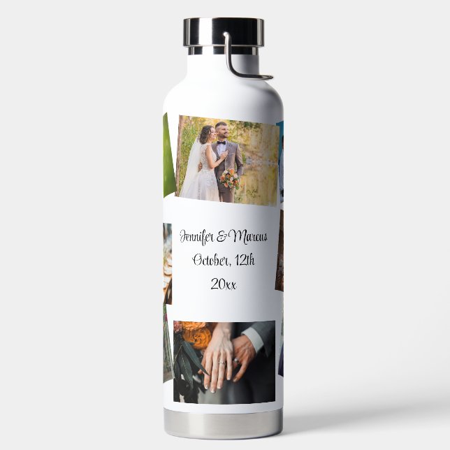 8 Photo Wedding Template Personalize Text Hot Cold Water Bottle (Left)