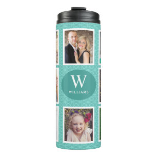 8 Photos Teal Pattern Photo Collage Thermal Tumbler